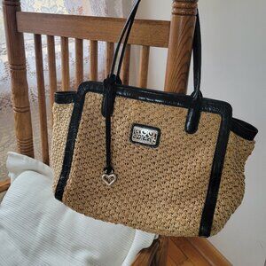Brighton Straw Raffia Tote Bag | Black Croc Trim | Heart Charm | Spring Summer